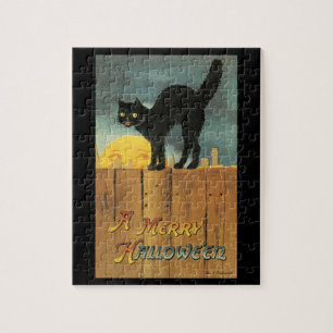 Vintage Merry Halloween Katt av Ellen Clapsaddle Pussel