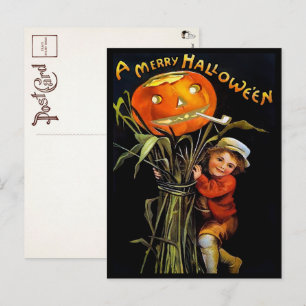 Vintage Merry Halloween Pumpaflicka Postkort Vykort