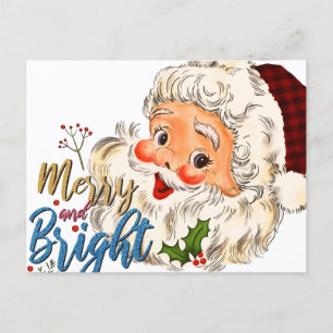 Vintage Merry och Bright jultomten Postcard Vykort