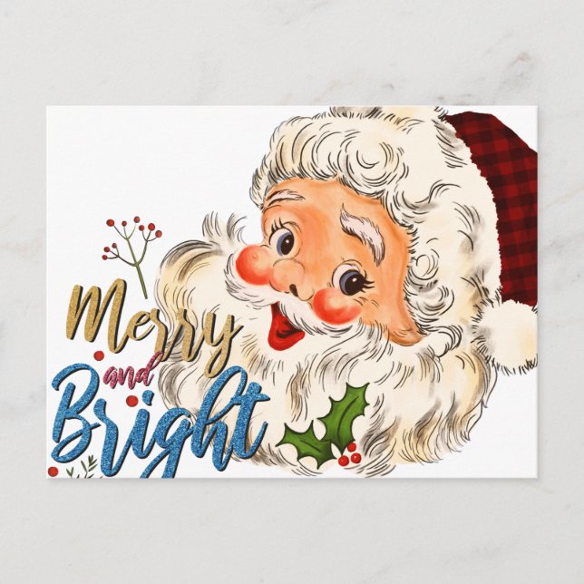 Vintage Merry och Bright jultomten Postcard Vykort (Framsida)