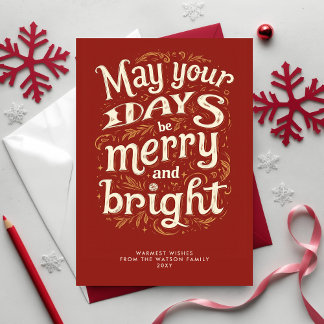 Vintage Merry och Bright Red jul Helg Vykort