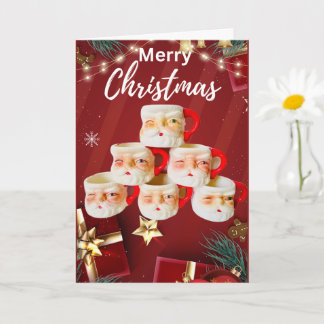 Vintage Merry Santa Mugg julkort Kort