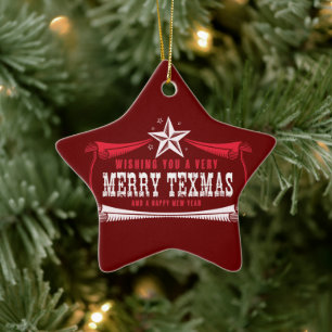 Vintage Merry Texas Star julprat Julgransprydnad Keramik
