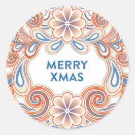 Vintage Merry Xmas sticker with orange flowers Runt Klistermärke
