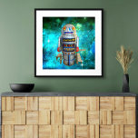 Vintage metall leksak robot i blågalaxa söt retro poster<br><div class="desc">Jag söt, retro ansikte på vintage, vind-up-robotar för barndomen metall leksak. Här är en av mina favoriter, mot en turkotisk blåbubblor galaxy himlar. Lägg till lite stil i ditt rum med den här roligten, färglös, fotoposter. Gör en underbar, trendig, till och med för dig själv! Du kan enkelt anpassa den...</div>