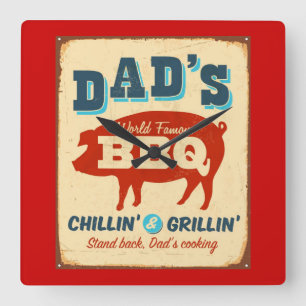 VINTAGE METALL - PAPPA BBQ FYRKANTIG KLOCKA