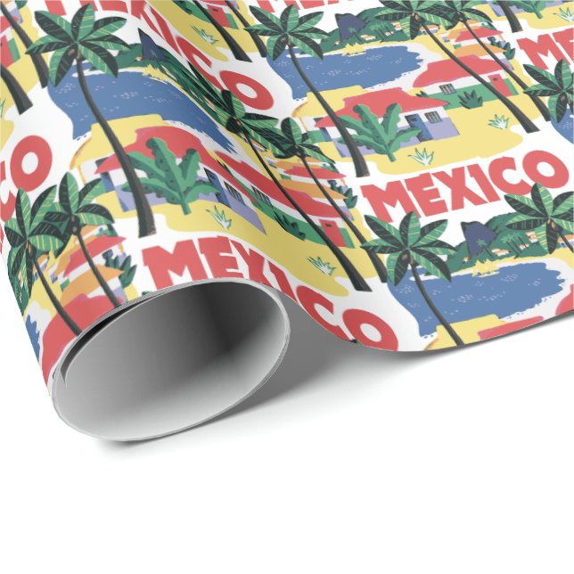Vintage Mexico Beach Scene Presentpapper (Rullad Hörn)