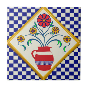 Vintage, mexikanska blommor, keramiska plattor kakelplatta
