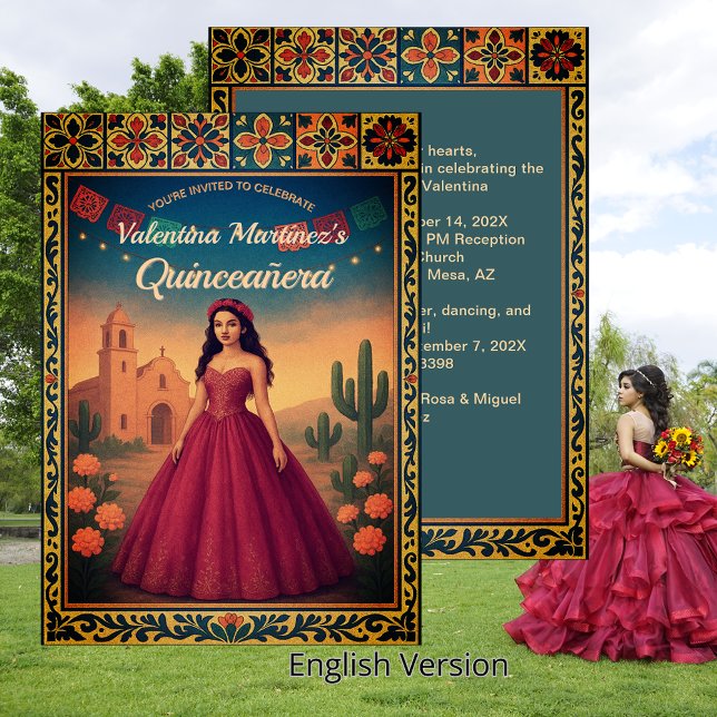 Vintage Mexikanska Quinceañera 15:e födelsedagen Inbjudningar (Vintage Mexican Quinceañera 15th Birthday Invitation)