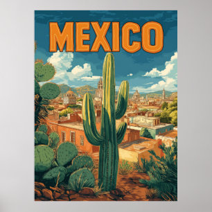 Vintage Mexiko Cactus Travel Poster