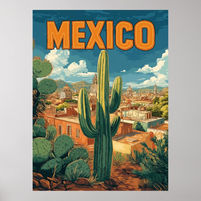 Vintage Mexiko Cactus Travel Poster (Framsidan)