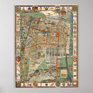 Vintage Mexiko City Karta Poster