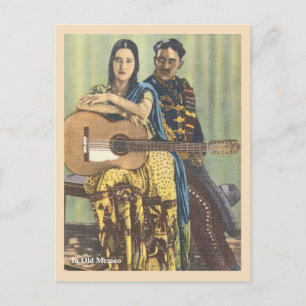 Vintage Mexiko kvinna med gitarr Vykort