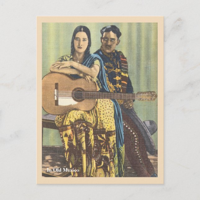 Vintage Mexiko kvinna med gitarr Vykort (Framsida)
