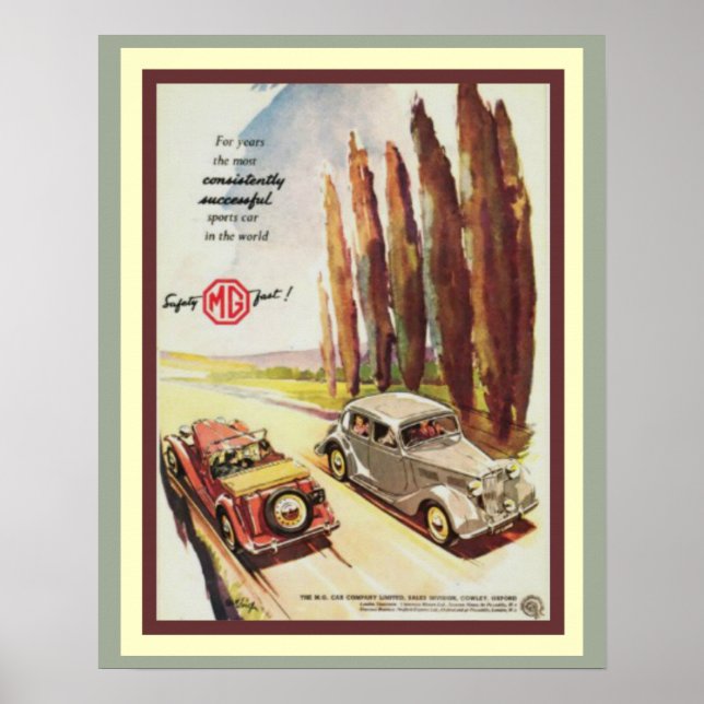 Vintage MG Sports Car Ad Poster (Framsidan)