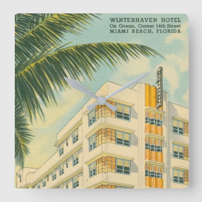 Vintage Miami Art Deco Square Wall Clock Fyrkantig Klocka (Framsida)