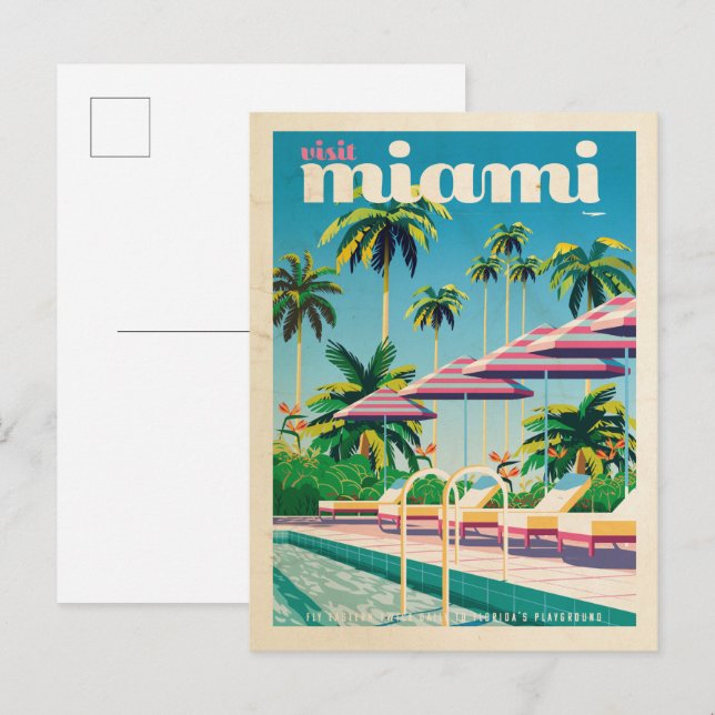 Vintage Miami Bassäng vykort (Fram/baksida)
