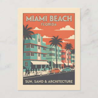 Vintage Miami Beach Florida Art Deco Travel Vykort