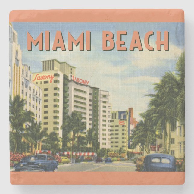 Vintage Miami Beach Florida Scene Stenunderlägg (Framsidan)