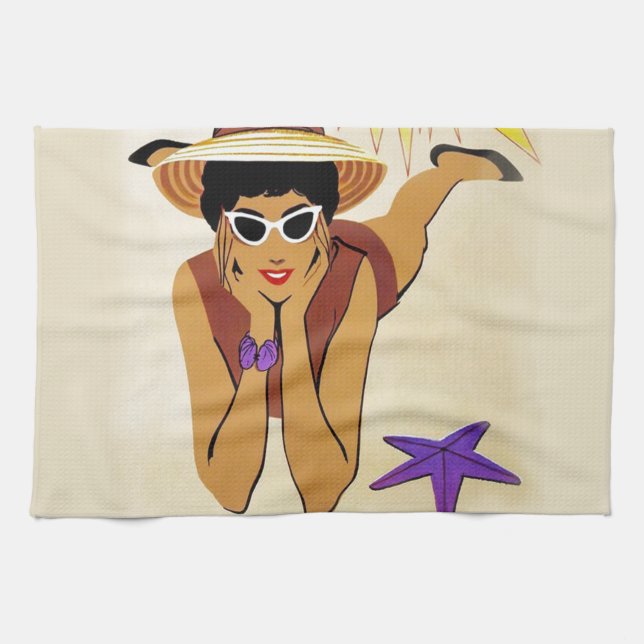 Vintage Miami Beach Kökshandduk (Horisontell)