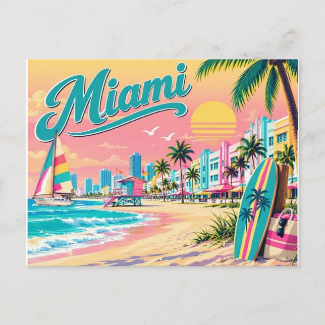 Vintage Miami Beach vykort . (Framsida)