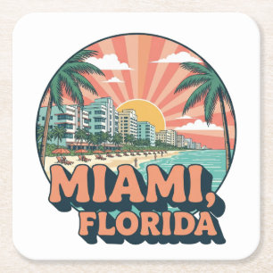Vintage Miami Florida 80-tals konst reselogo Underlägg Papper Kvadrat