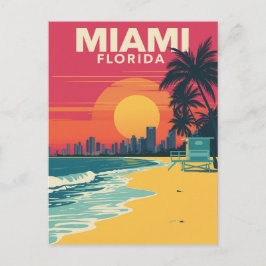 Vintage Miami Florida Beach Sunset Vykort
