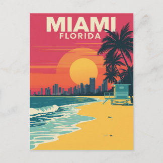 Vintage Miami Florida Beach Sunset Vykort