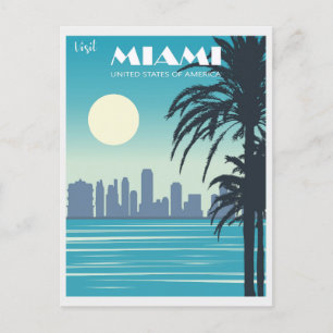 Vintage Miami Florida City Skyline Travel Vykort