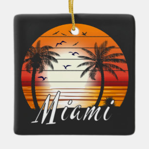 Vintage Miami Florida Handflatan Träd Sommarbuss Julgransprydnad Keramik