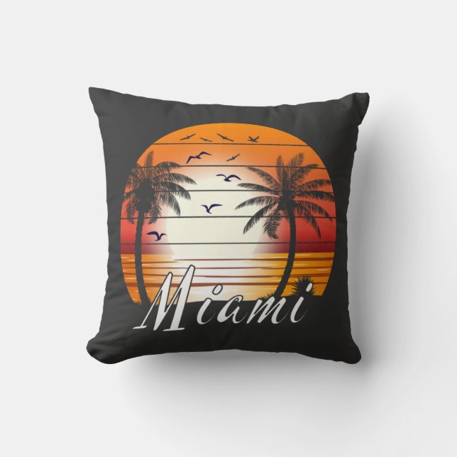 Vintage Miami Florida Handflatan Träd Sommarbuss Kudde (Framsida)