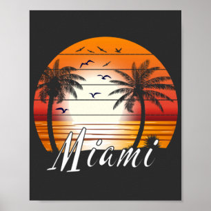 Vintage Miami Florida Handflatan Träd Sommarbuss Poster
