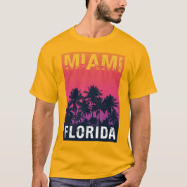Vintage Miami Florida Handflatan Träd Sunset 90-ta T Shirt