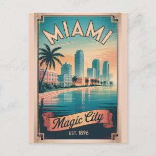 Vintage Miami Florida Magiska Staden Retro Resa Vykort
