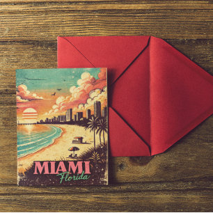 Vintage Miami Florida Reseskissillustration Vykort