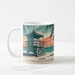 Vintage Miami Florida South Beach Siluett Resa Kaffemugg