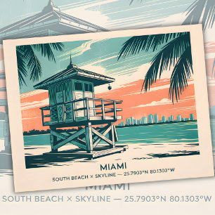 Vintage Miami Florida South Beach Skyline Travel Vykort