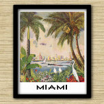 Vintage Miami Florida Travel och turism Poster<br><div class="desc">Vintage Miami, Florida-illustrationen som anpassats från ett rese- och turismprojekt 1928, visar en scen i staden byggnad över vatten med kokokosnöt handflatan, tropiska växter och fåglar. Båtar och flygplan representerar epokens resmöjligheter. Namn Miami har lagts till vid grund i ett Art Deco-typsnitt för att skapa denna roligt och Miami historiska...</div>