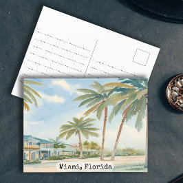 Vintage Miami Florida Watercolor Vykort