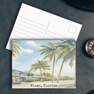 Vintage Miami Florida Watercolor Vykort