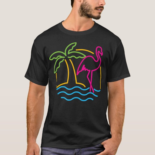 vintage Miami Retro Neon Rosa Flamingo T Shirt (Framsida)