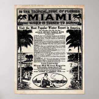Vintage Miami Travel och utskrift Poster