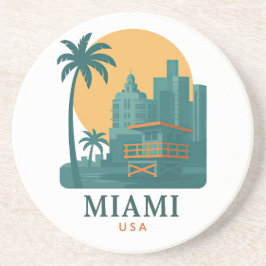 Vintage Miami USA Coaster – Retro strand skyline Underlägg