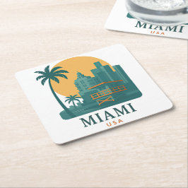 Vintage Miami USA – Retro strand himmelsklinje Underlägg Papper Kvadrat