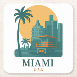 Vintage Miami USA – Retro strand himmelsklinje Underlägg Papper Kvadrat