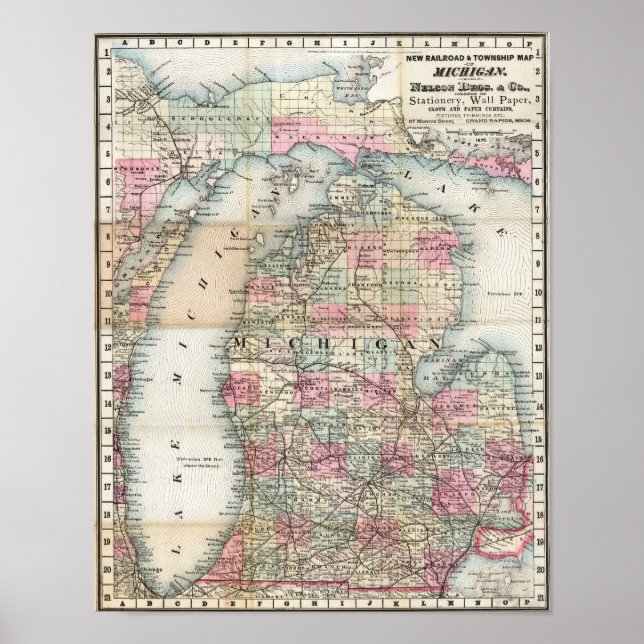 Vintage Michigan Area Map 1878 Poster (Framsidan)
