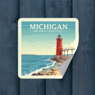 Vintage Michigan Fyrkantigt Klistermärke