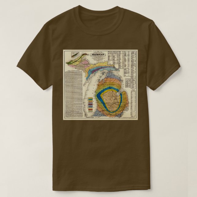 Vintage Michigan Geological Karta 1865 T Shirt (Design framsida)