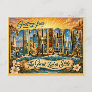 Vintage Michigan Hälsning Från vykort