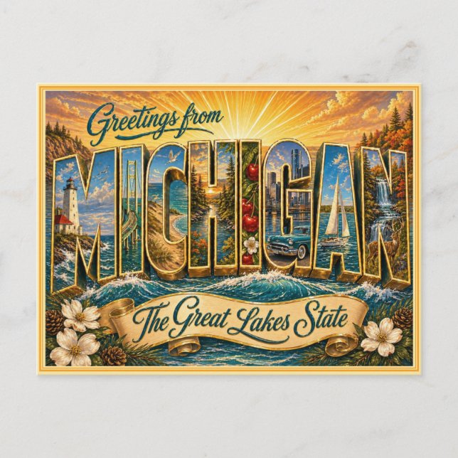 Vintage Michigan Hälsning Från vykort (Framsida)